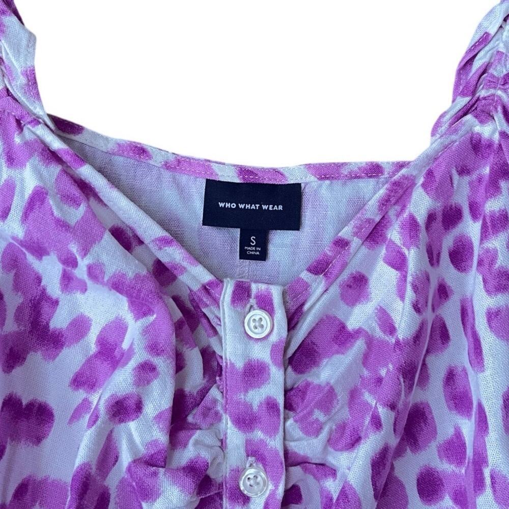 Who What Wear Fuchsia Leopard Print Puff Sleeve Button Front Midi Dress - Small - Picture 6 of 13